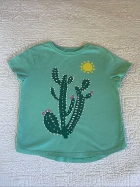 Hanna Andersson Mint Green Tee with Dark Green Cactus & Yellow Sun